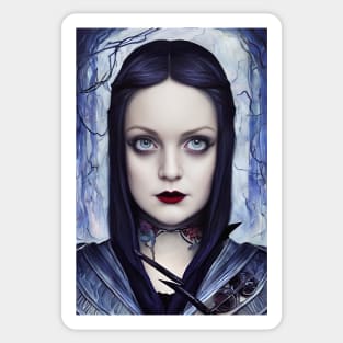 Wednesday Addams Portrait Painting Style Sticker